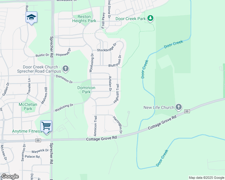 map of restaurants, bars, coffee shops, grocery stores, and more near 614 Highcliff Trail in Madison