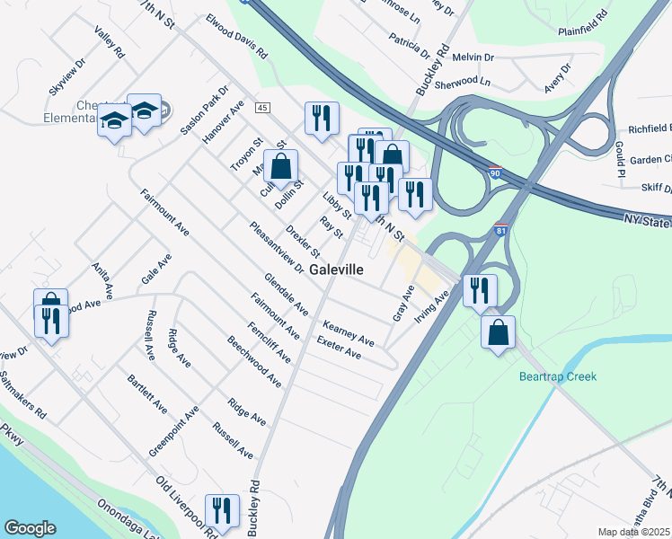 map of restaurants, bars, coffee shops, grocery stores, and more near in Galeville