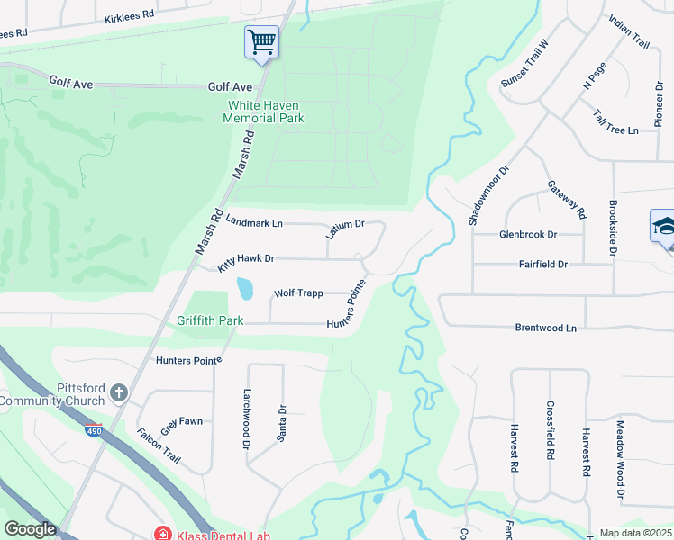 map of restaurants, bars, coffee shops, grocery stores, and more near 41 Kitty Hawk Dr in Pittsford
