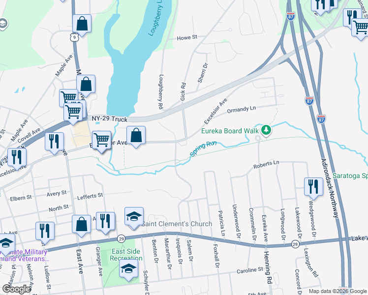 map of restaurants, bars, coffee shops, grocery stores, and more near in Saratoga Springs
