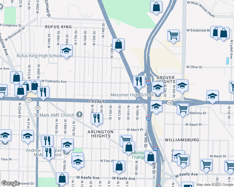 map of restaurants, bars, coffee shops, grocery stores, and more near 4046 North 12th Street in Milwaukee