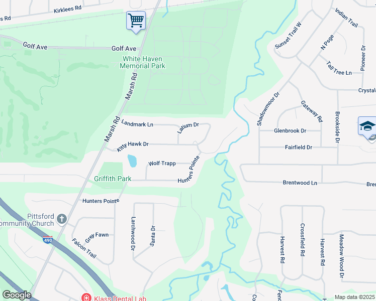 map of restaurants, bars, coffee shops, grocery stores, and more near 41 Kitty Hawk Drive in Pittsford