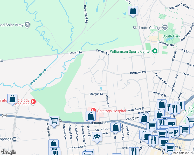 map of restaurants, bars, coffee shops, grocery stores, and more near 6 Birch Run Drive in Saratoga Springs