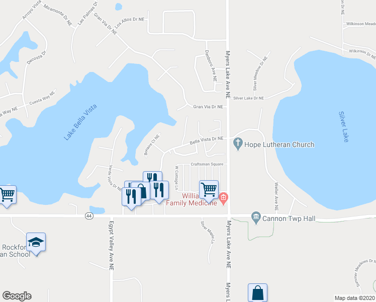map of restaurants, bars, coffee shops, grocery stores, and more near 6721 Boca Vista Drive Northeast in Rockford