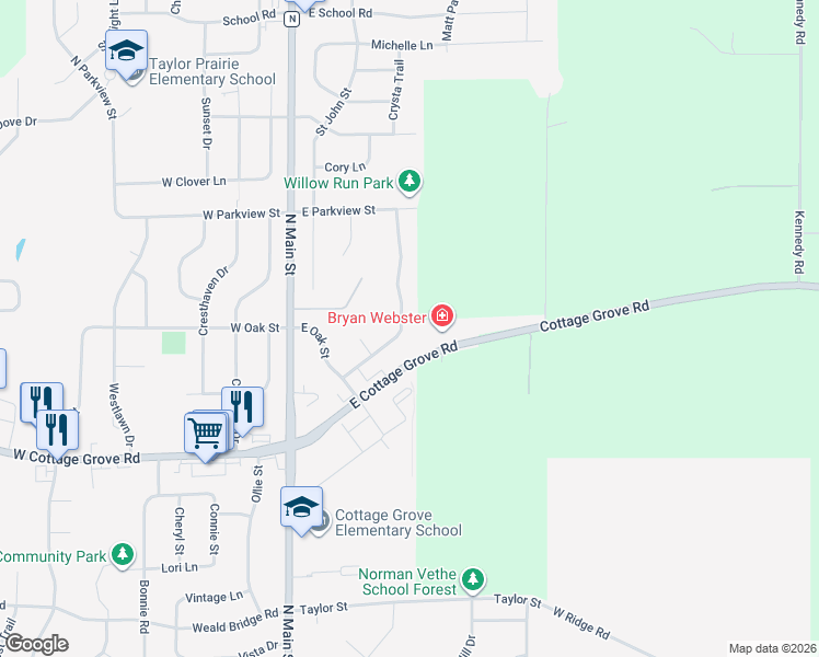 map of restaurants, bars, coffee shops, grocery stores, and more near 716 Willow Run Street in Cottage Grove