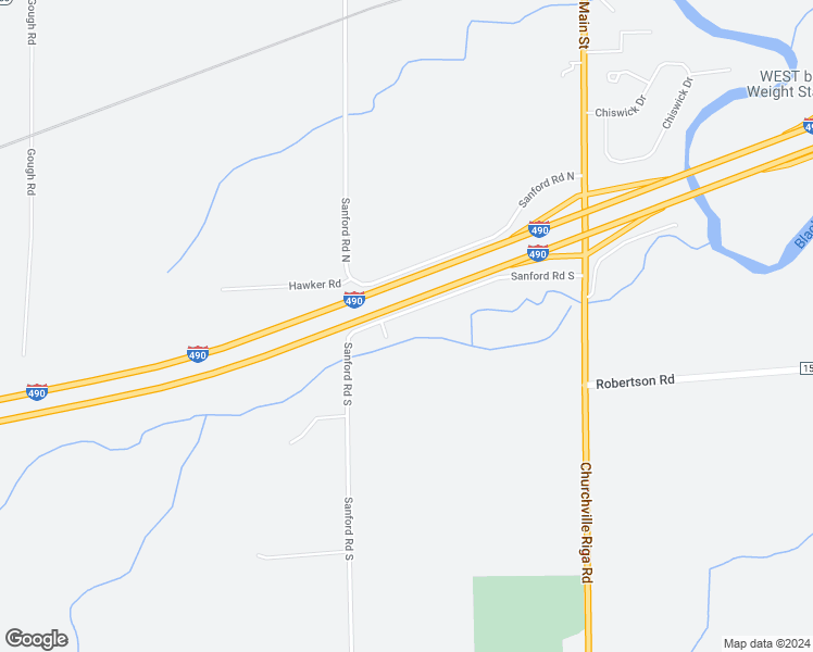 map of restaurants, bars, coffee shops, grocery stores, and more near 260 Sanford Road South in Churchville