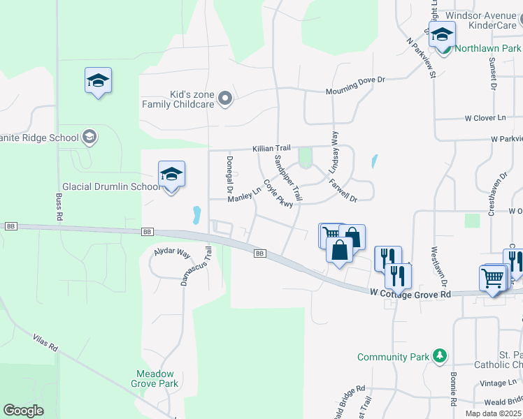 map of restaurants, bars, coffee shops, grocery stores, and more near 700 Cork Crossing in Cottage Grove