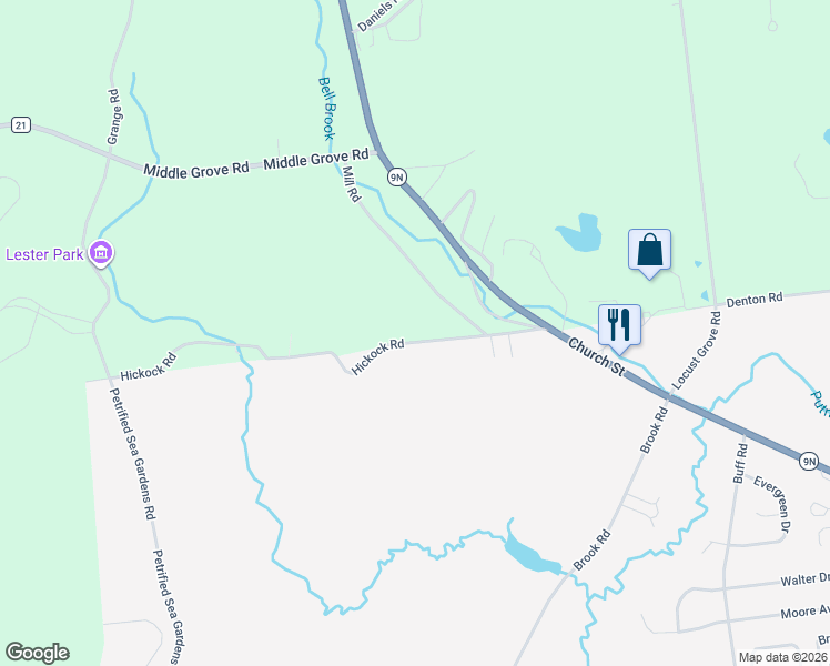 map of restaurants, bars, coffee shops, grocery stores, and more near 45 Hickock Road in Greenfield Center