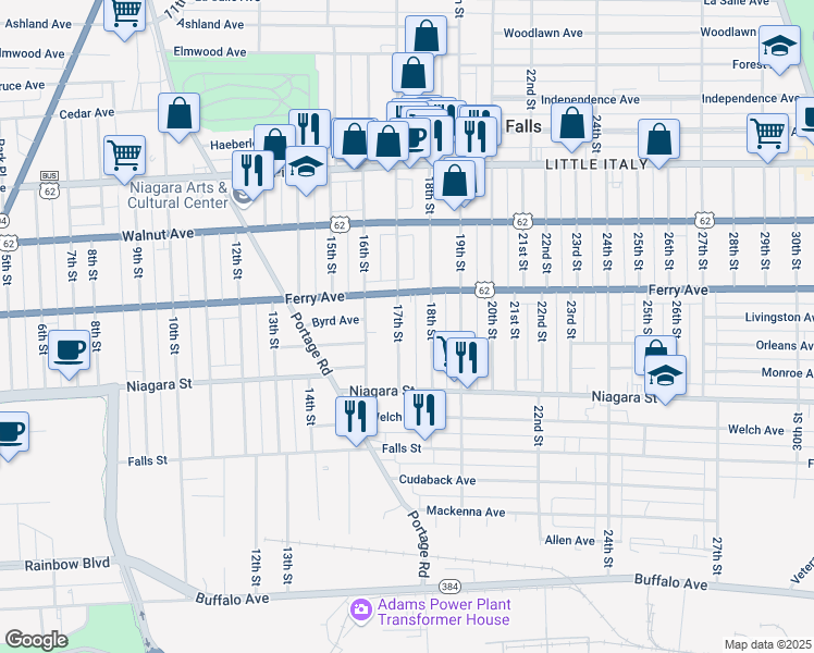map of restaurants, bars, coffee shops, grocery stores, and more near 463 17th Street in Niagara Falls