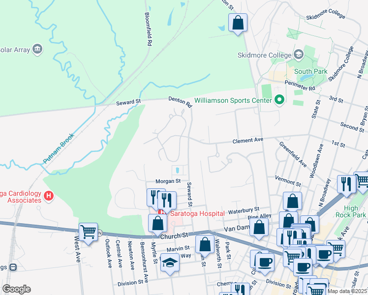 map of restaurants, bars, coffee shops, grocery stores, and more near 8 Saratoga Circle in Saratoga Springs