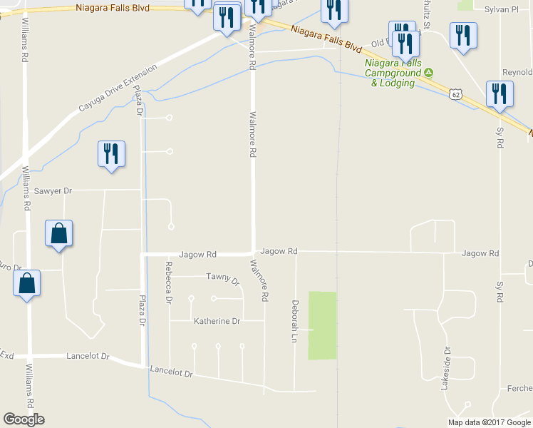 map of restaurants, bars, coffee shops, grocery stores, and more near 6881 Walmore Road in Niagara Falls