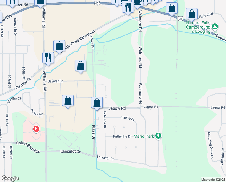 map of restaurants, bars, coffee shops, grocery stores, and more near 6877B Nickis Lane in Niagara Falls