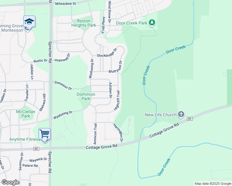 map of restaurants, bars, coffee shops, grocery stores, and more near 614 Highcliff Trail in Madison