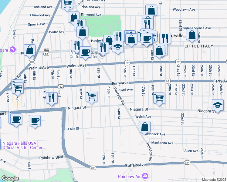 map of restaurants, bars, coffee shops, grocery stores, and more near 476 Portage Rd in Niagara Falls
