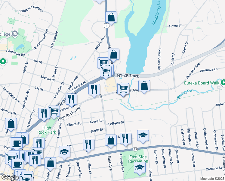map of restaurants, bars, coffee shops, grocery stores, and more near 56 Marion Avenue in Saratoga Springs