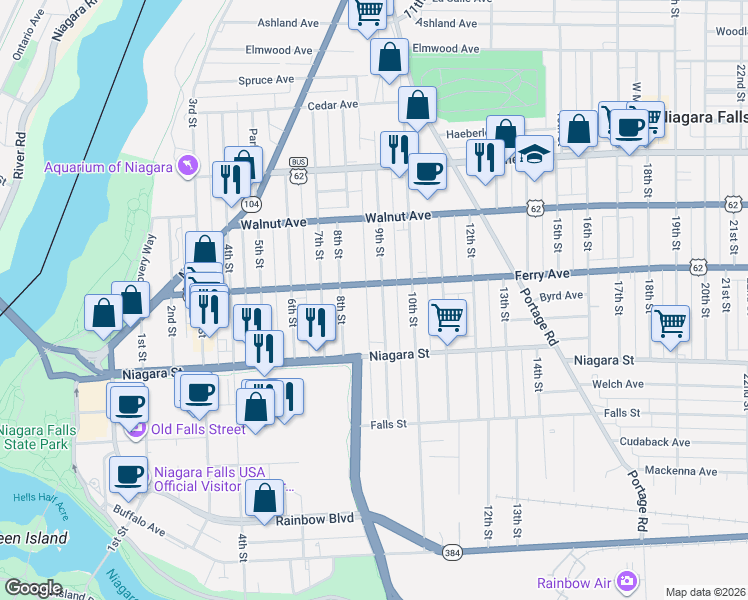 map of restaurants, bars, coffee shops, grocery stores, and more near 461 9th Street in Niagara Falls