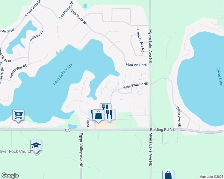 map of restaurants, bars, coffee shops, grocery stores, and more near 7021 Bonaire Drive Northeast in Grand Rapids