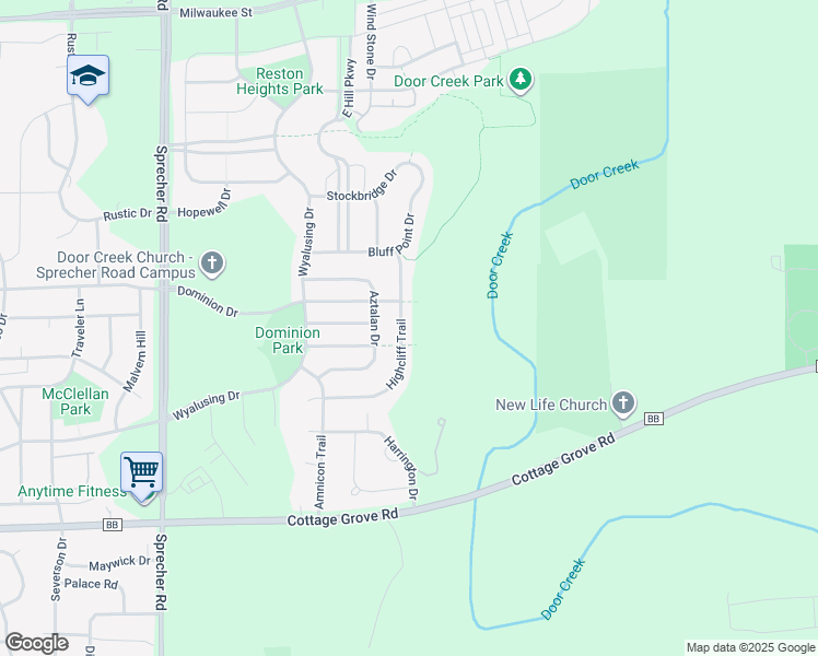 map of restaurants, bars, coffee shops, grocery stores, and more near 614 Highcliff Trail in Madison