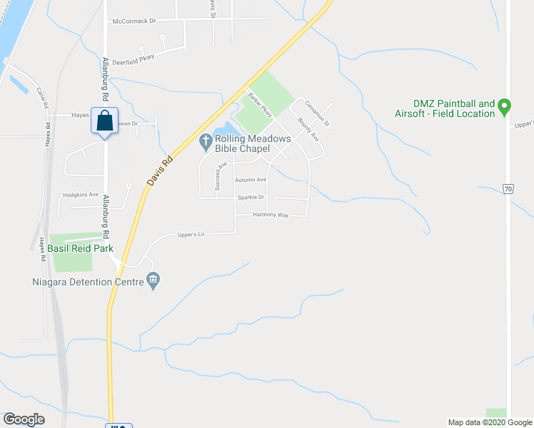 map of restaurants, bars, coffee shops, grocery stores, and more near Harmony Way in Thorold