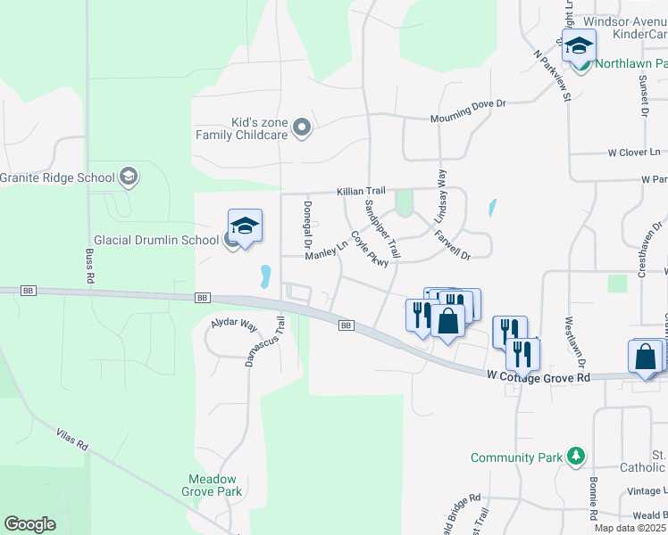map of restaurants, bars, coffee shops, grocery stores, and more near 700 Cork Crossing in Cottage Grove