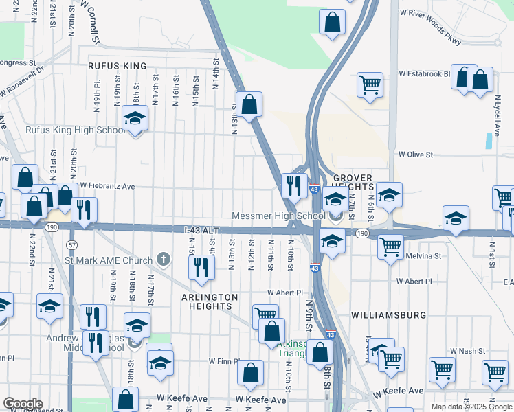 map of restaurants, bars, coffee shops, grocery stores, and more near 4046 North 12th Street in Milwaukee