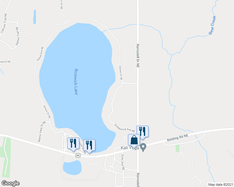 map of restaurants, bars, coffee shops, grocery stores, and more near 7018 Goldenrod Ave NE in Rockford