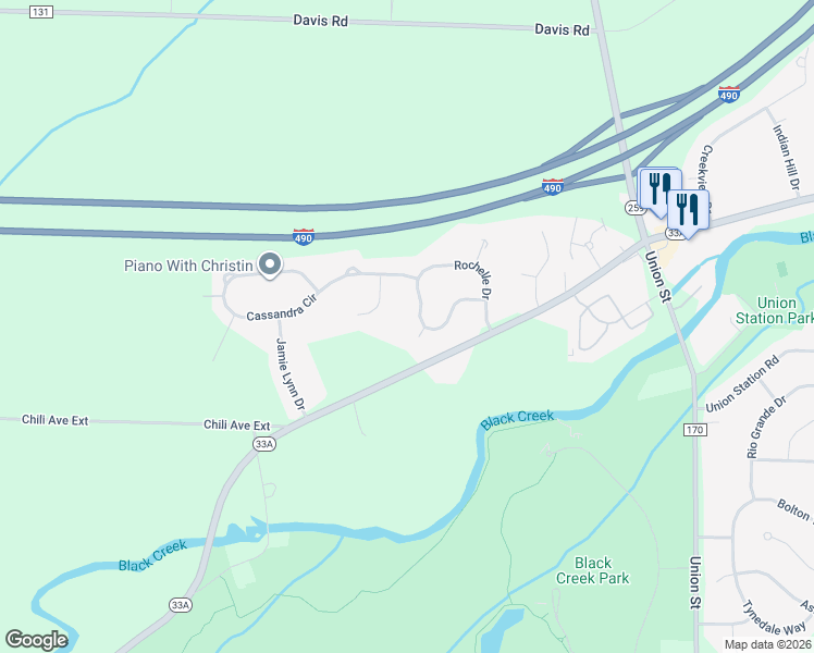 map of restaurants, bars, coffee shops, grocery stores, and more near 1 Ardsley Circle in Churchville
