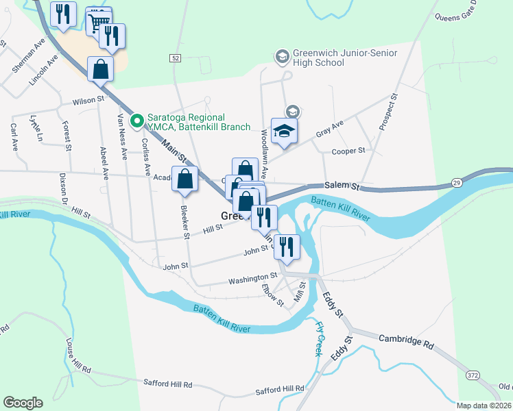 map of restaurants, bars, coffee shops, grocery stores, and more near 35 Salem Street in Greenwich