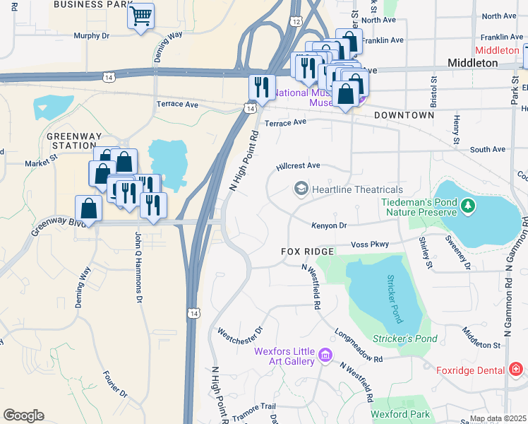 map of restaurants, bars, coffee shops, grocery stores, and more near 1541 Grosse Point Drive in Middleton