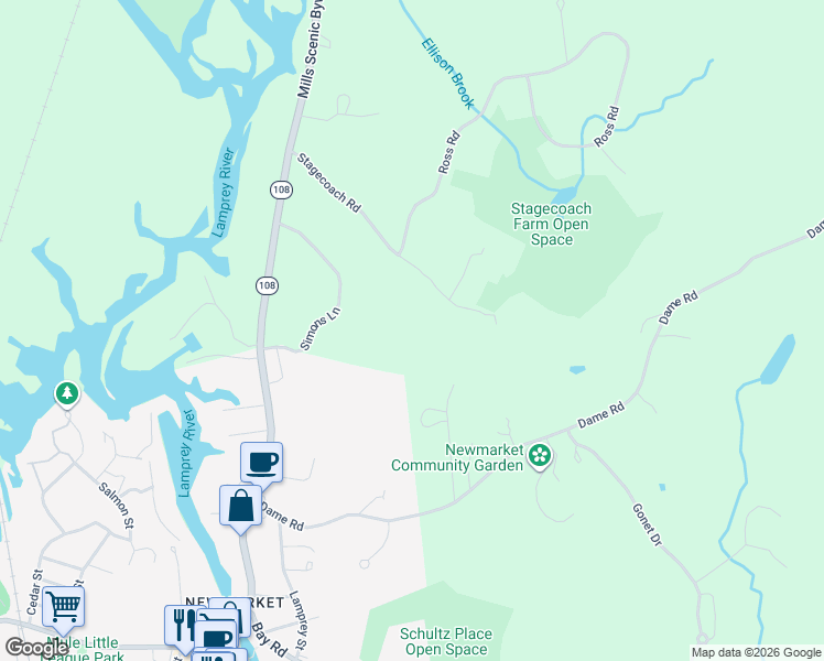 map of restaurants, bars, coffee shops, grocery stores, and more near 40 Stagecoach Road in Durham