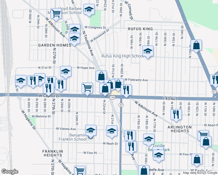 map of restaurants, bars, coffee shops, grocery stores, and more near 4030 North Teutonia Avenue in Milwaukee