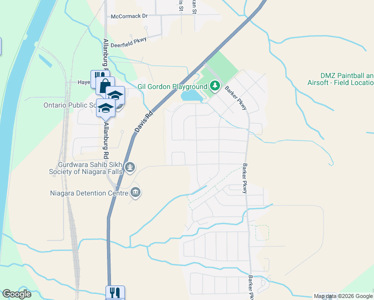 map of restaurants, bars, coffee shops, grocery stores, and more near 41 Sapphire Way in Thorold