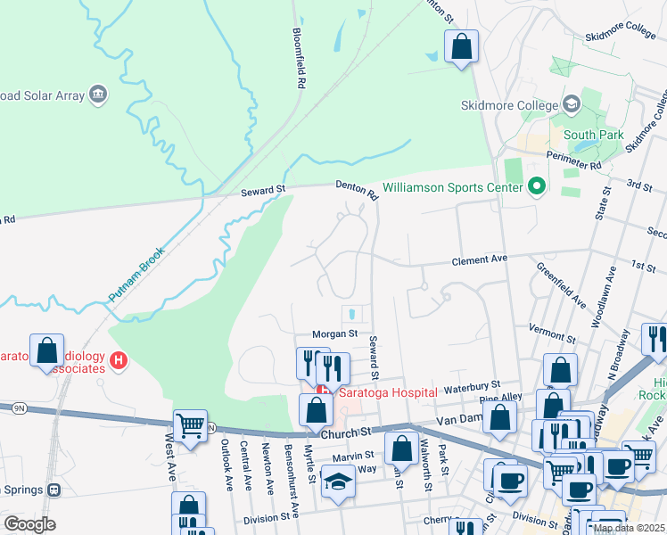 map of restaurants, bars, coffee shops, grocery stores, and more near 6 Birch Run Drive in Saratoga Springs