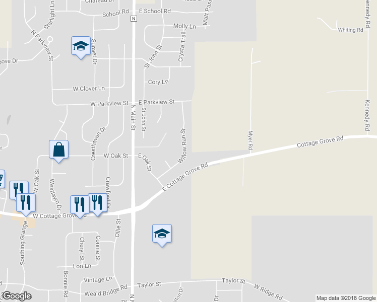 map of restaurants, bars, coffee shops, grocery stores, and more near 716 Willow Run Street in Cottage Grove