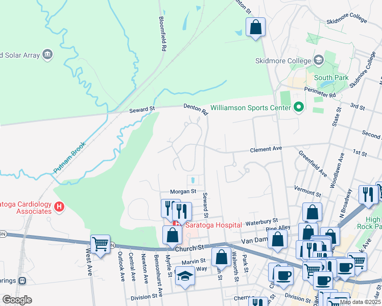 map of restaurants, bars, coffee shops, grocery stores, and more near 8 Saratoga Circle in Saratoga Springs