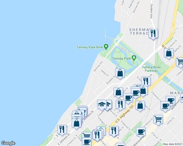 map of restaurants, bars, coffee shops, grocery stores, and more near 1158 Sherman Avenue in Madison