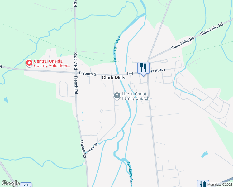 map of restaurants, bars, coffee shops, grocery stores, and more near 17 White Street in Clark Mills
