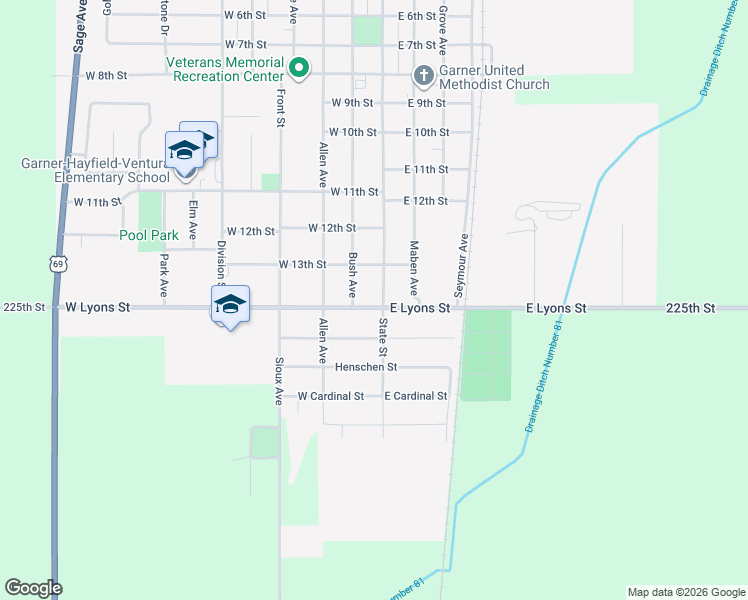 map of restaurants, bars, coffee shops, grocery stores, and more near 100-198 West Lyons Street in Garner