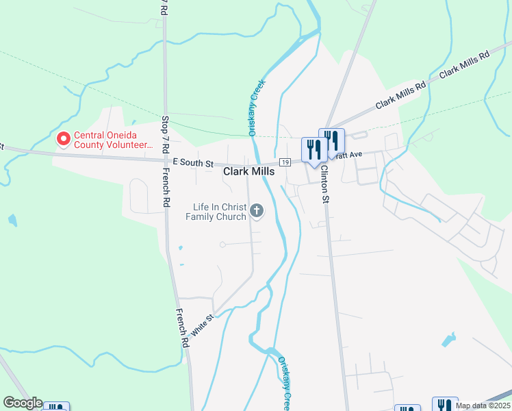 map of restaurants, bars, coffee shops, grocery stores, and more near 17 White Street in Clark Mills