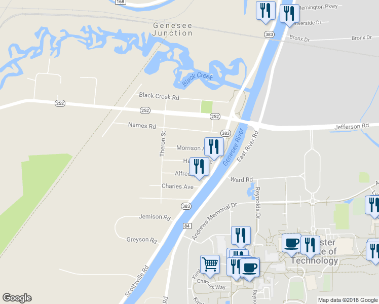 map of restaurants, bars, coffee shops, grocery stores, and more near 31 Morrison Avenue in Rochester