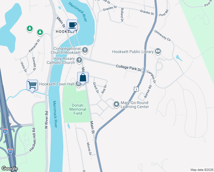map of restaurants, bars, coffee shops, grocery stores, and more near 9 Ray Drive in Hooksett