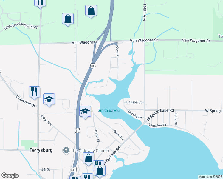 map of restaurants, bars, coffee shops, grocery stores, and more near 17728 170th Avenue in Spring Lake