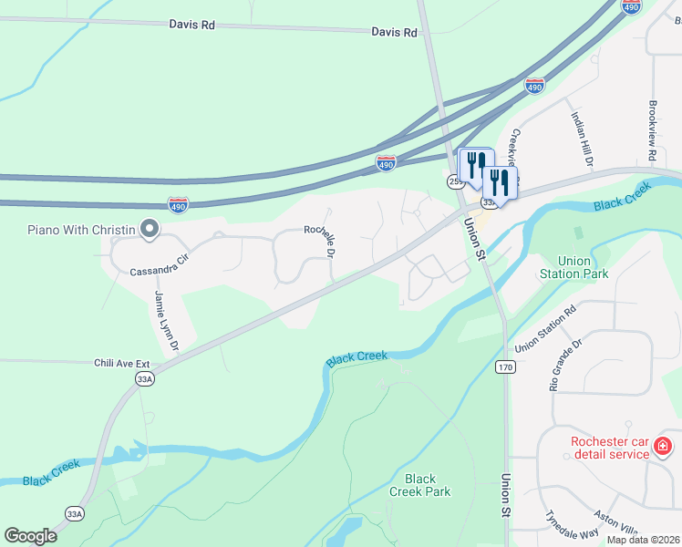 map of restaurants, bars, coffee shops, grocery stores, and more near 2 Rochelle Drive in Churchville
