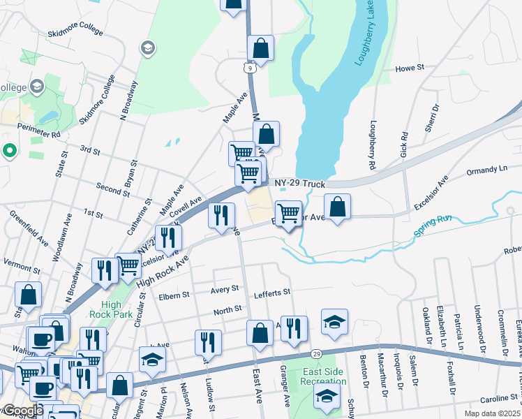 map of restaurants, bars, coffee shops, grocery stores, and more near 52 Marion Avenue in Saratoga Springs