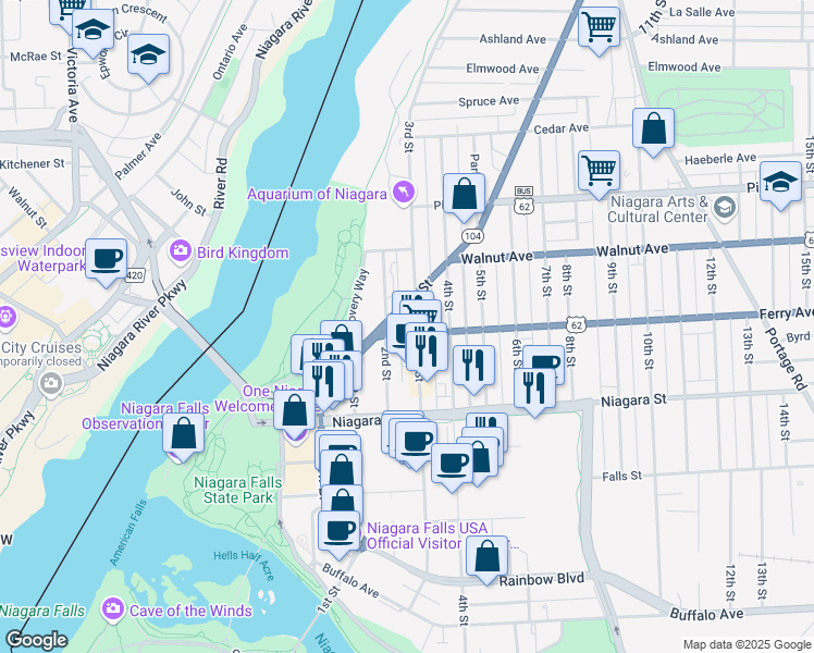 map of restaurants, bars, coffee shops, grocery stores, and more near 473 3rd Street in Niagara Falls