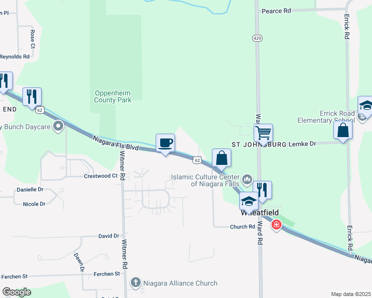 map of restaurants, bars, coffee shops, grocery stores, and more near 2768 Niagara Falls Boulevard in Niagara Falls