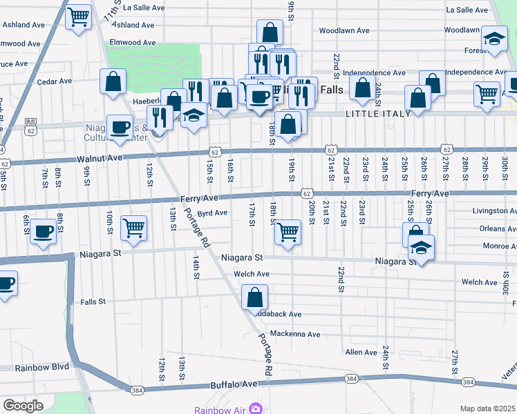 map of restaurants, bars, coffee shops, grocery stores, and more near 463 17th Street in Niagara Falls