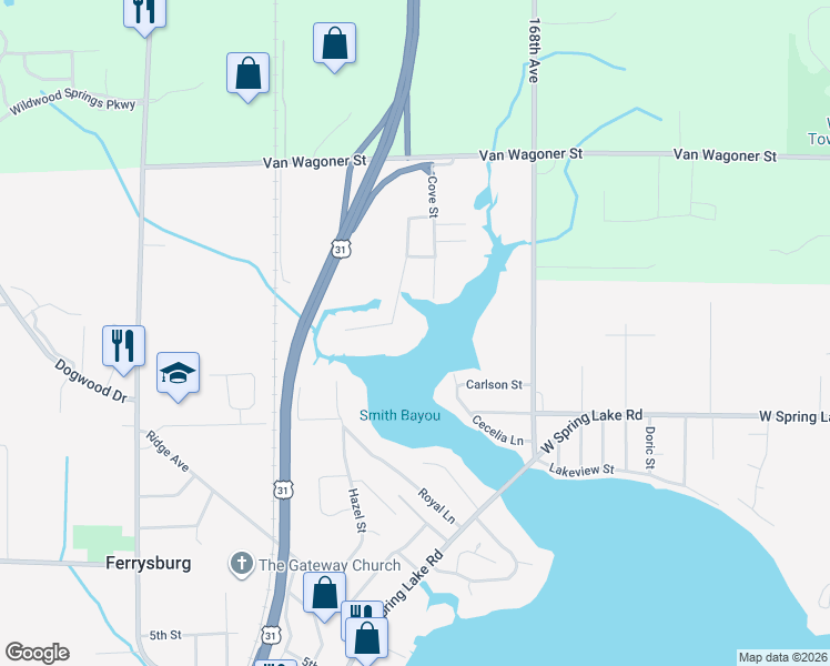 map of restaurants, bars, coffee shops, grocery stores, and more near 17728 170th Avenue in Spring Lake