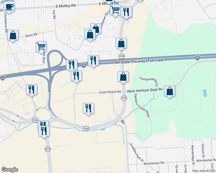 map of restaurants, bars, coffee shops, grocery stores, and more near in Onondaga County