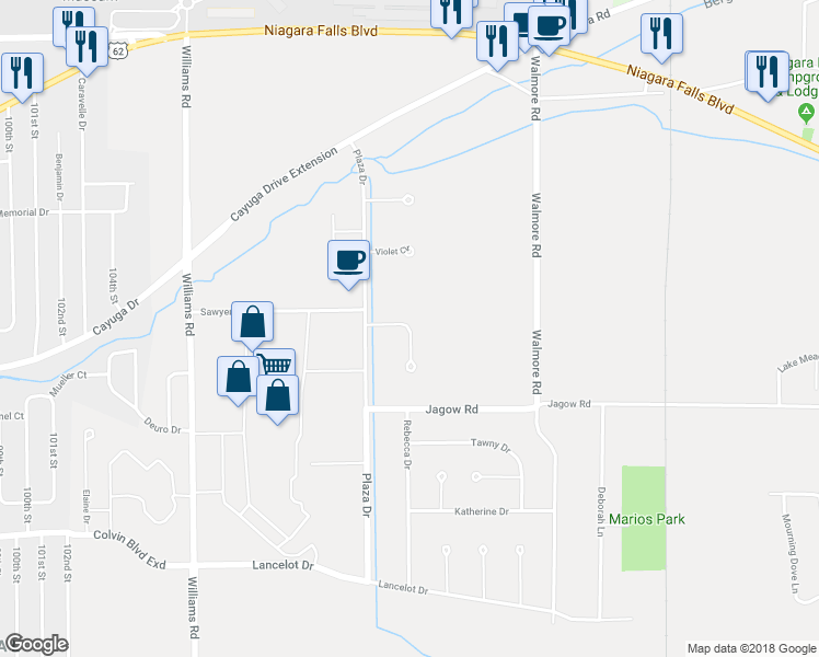 map of restaurants, bars, coffee shops, grocery stores, and more near 6859 Nickis Lane in Niagara Falls